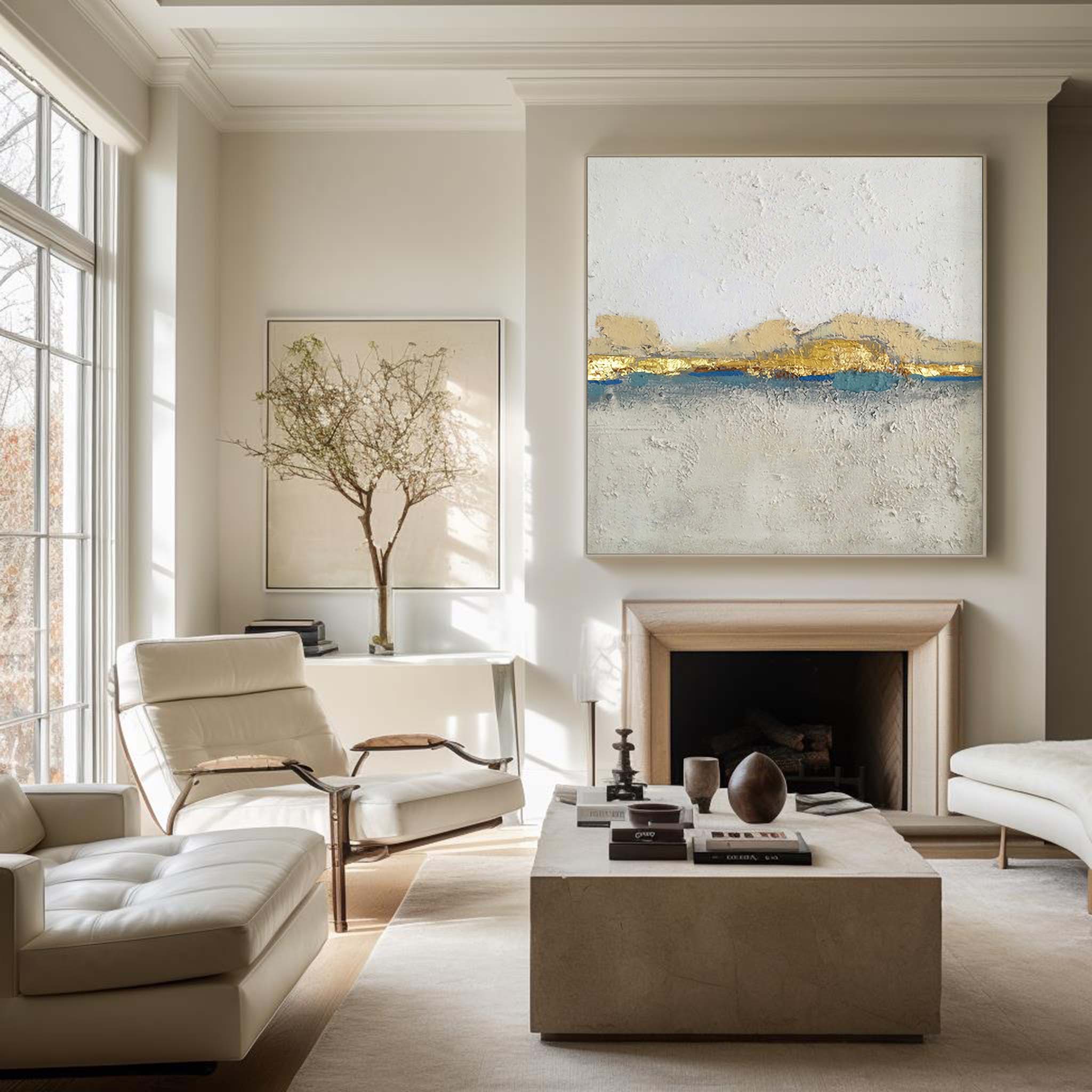 Minimalist Gold Leaf Abstract Landscape Painting