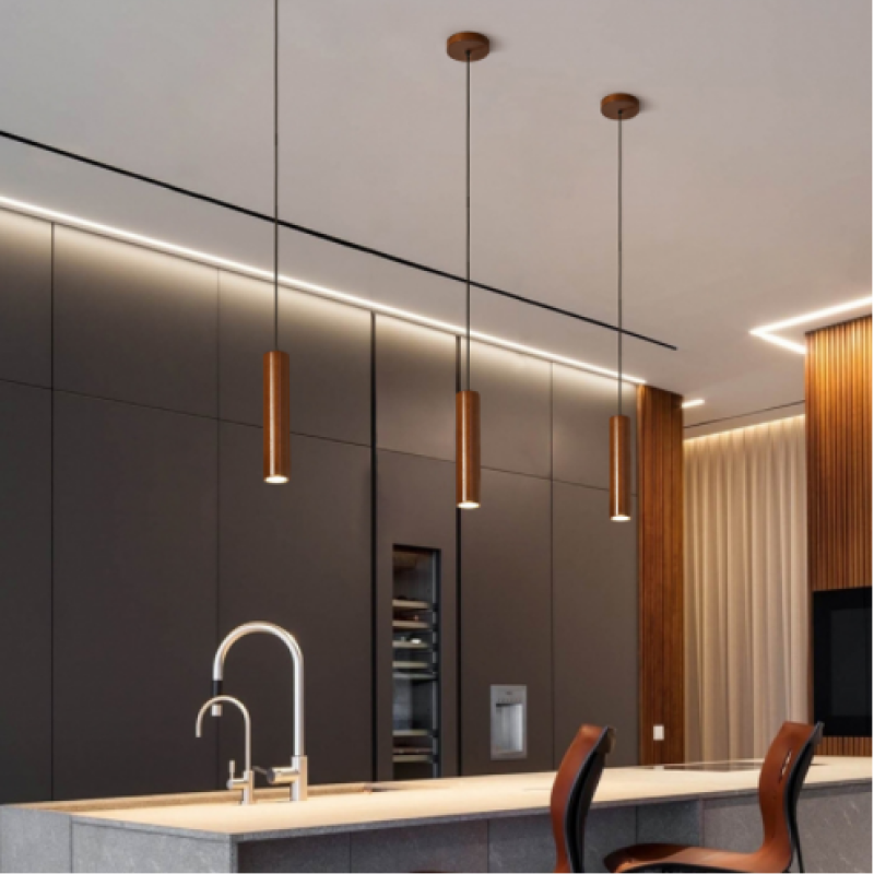 Muto Cylindrical Wood Pendant Light, for Bedroom & Kitchen Island