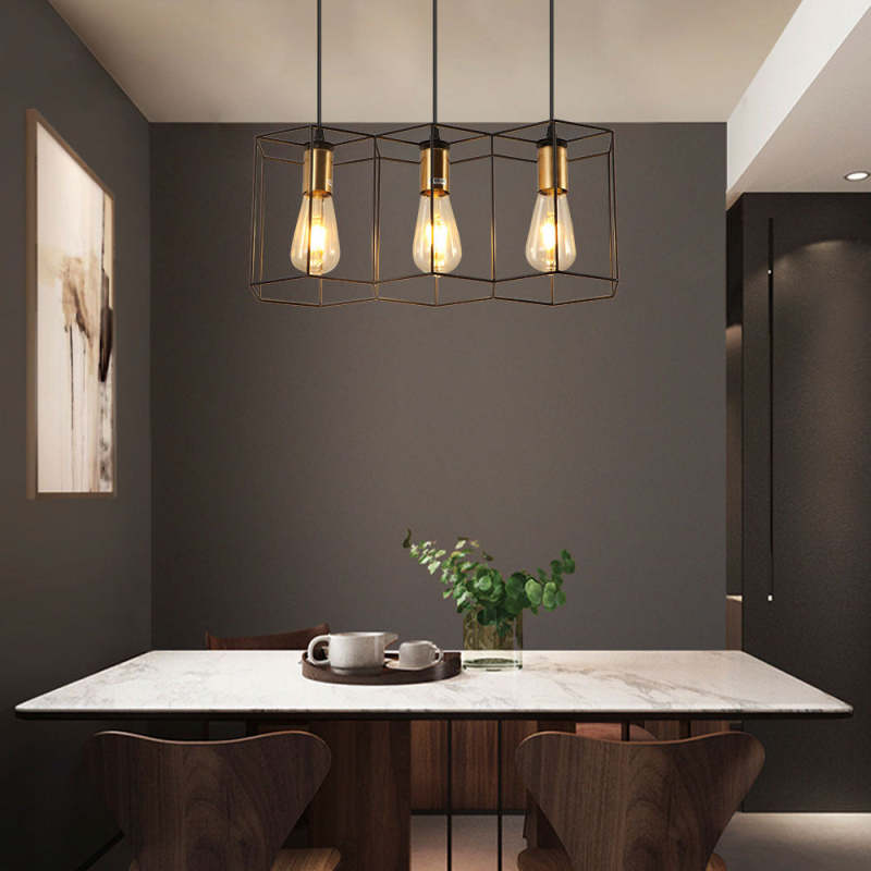 Arisha Rustic Farmhouse Geometry  3/5 Light Pendant Light, Black