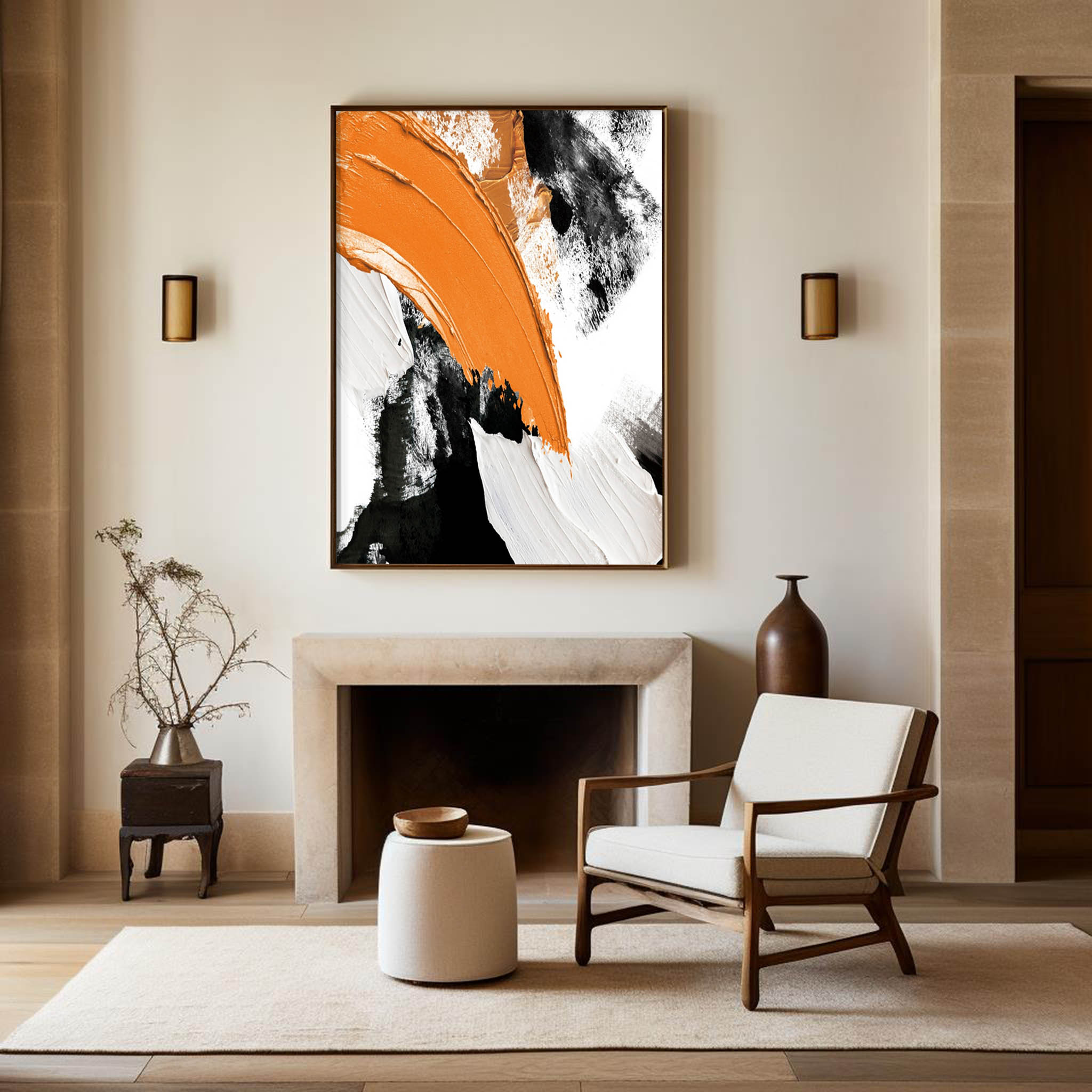 Vibrant Orange Abstract Oil Painting