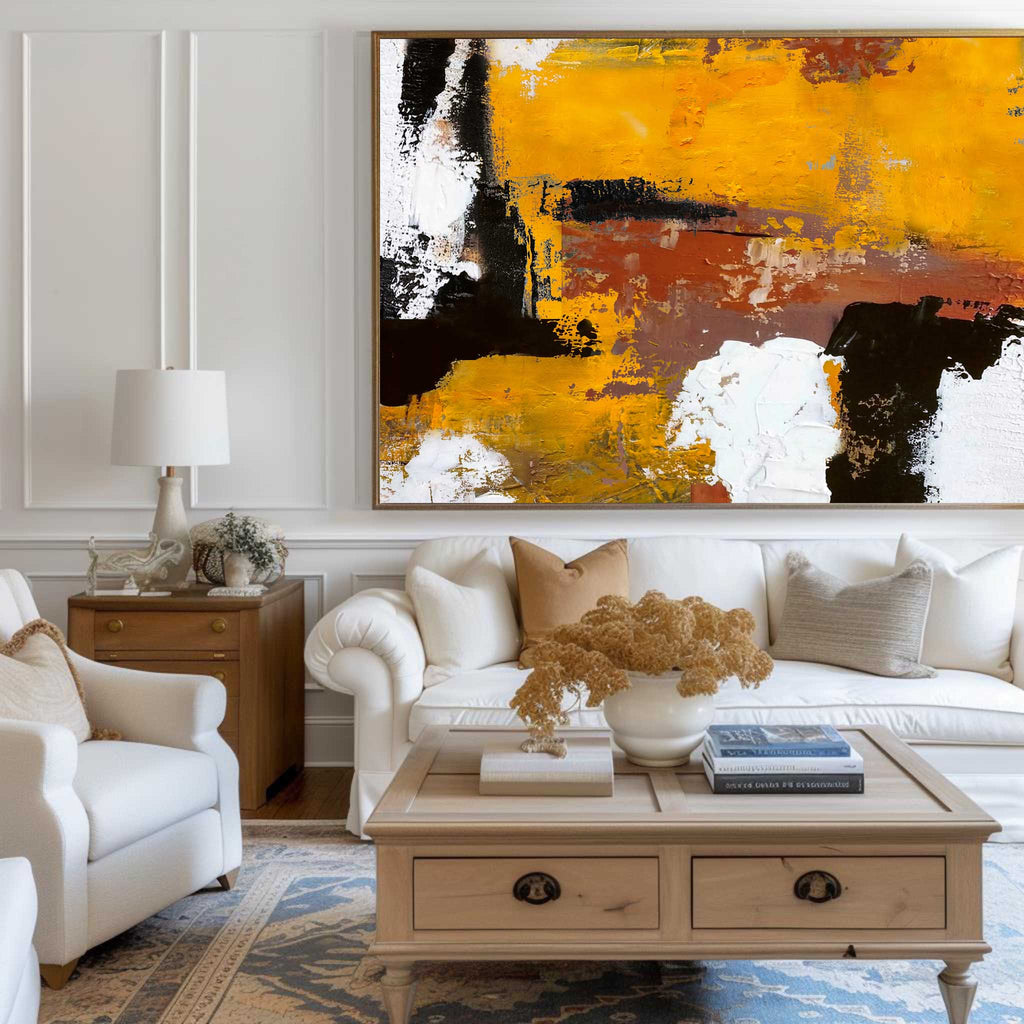 Vibrant Yellow Oil Painting Textured Hand Painted