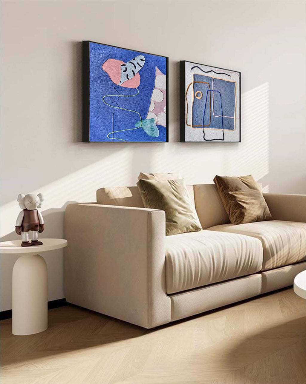 Set of 2 Textured Fiber Art Blue Pink Wall Art