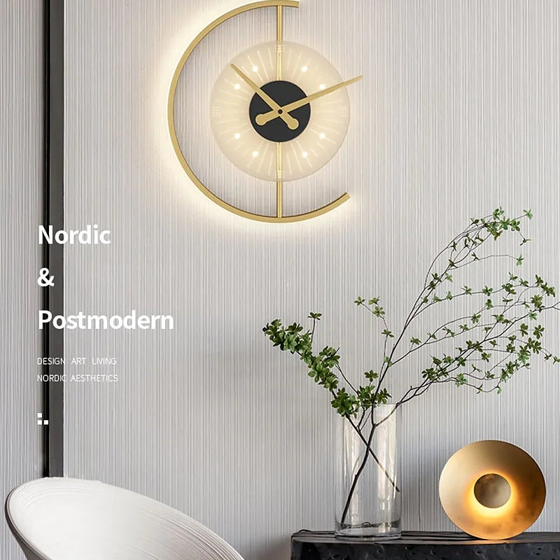 Arisha Modern Clock Metal/ LED Wall Lamp, Black/Gold
