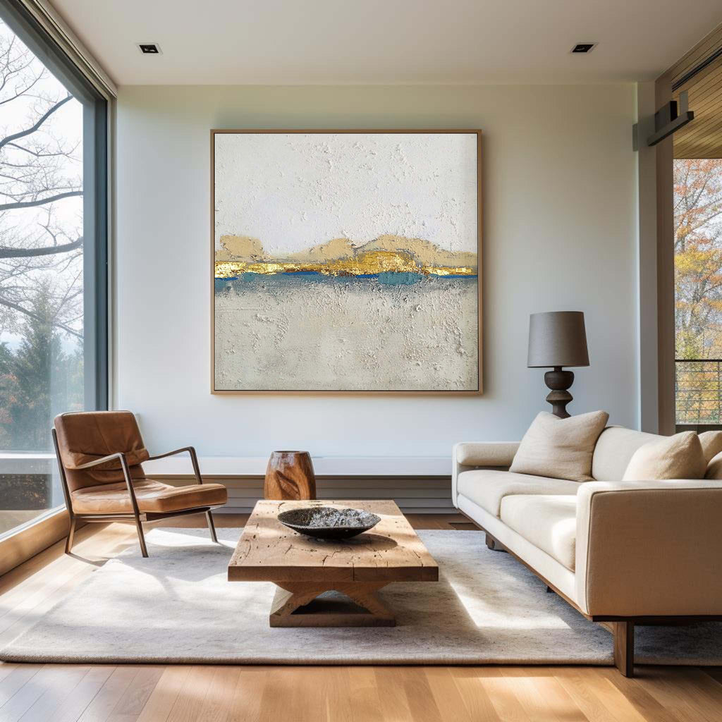 Minimalist Gold Leaf Abstract Landscape Painting