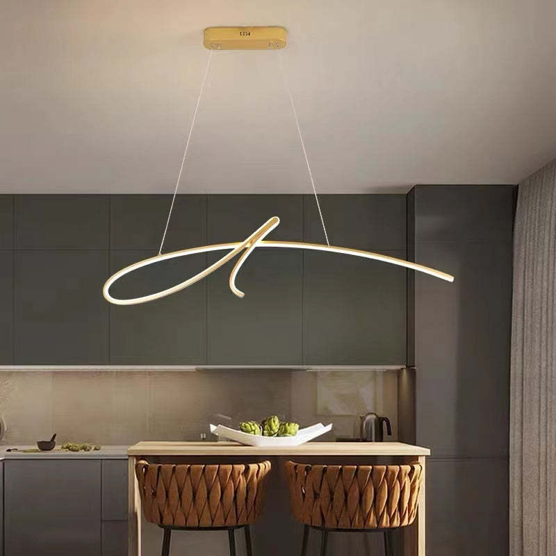 Arisha Pendant Light Irregular-curved Modern, Metal, Black/Gold, Restaurant