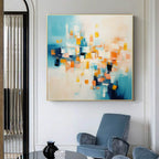 Abstract Geometric Painting Warm Orange And Blue