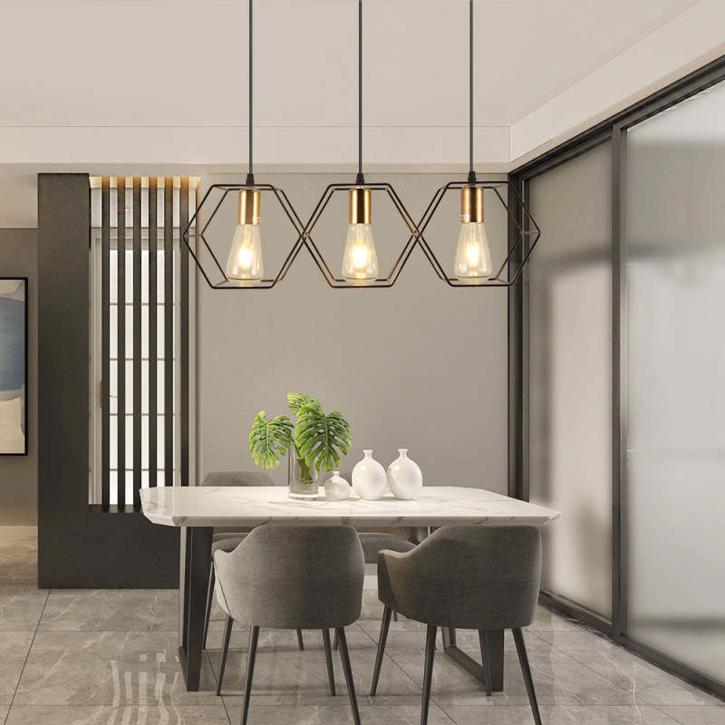 Arisha Rustic Farmhouse Geometry  3/5 Light Pendant Light, Black
