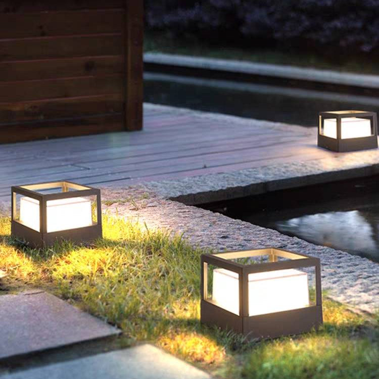 Ray Modern Cube/Cylinder Metal Lamp Outdoor, Black