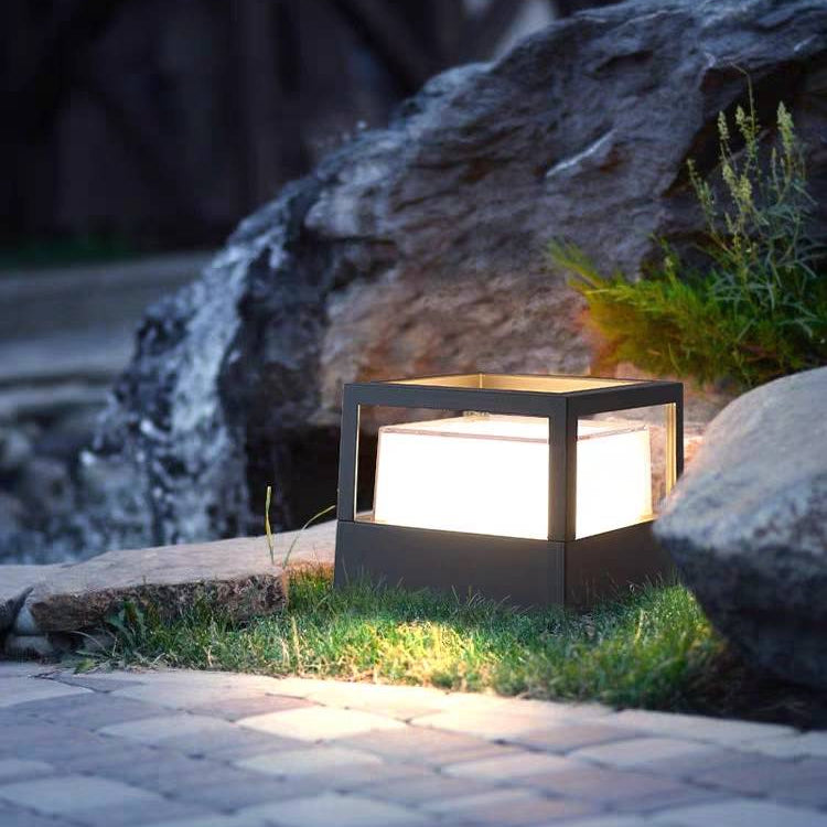 Ray Modern Cube/Cylinder Metal Lamp Outdoor, Black