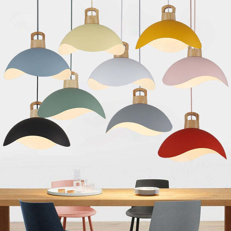 Valentina Colorful Shade Single Pendant Lights, Wood & Metal