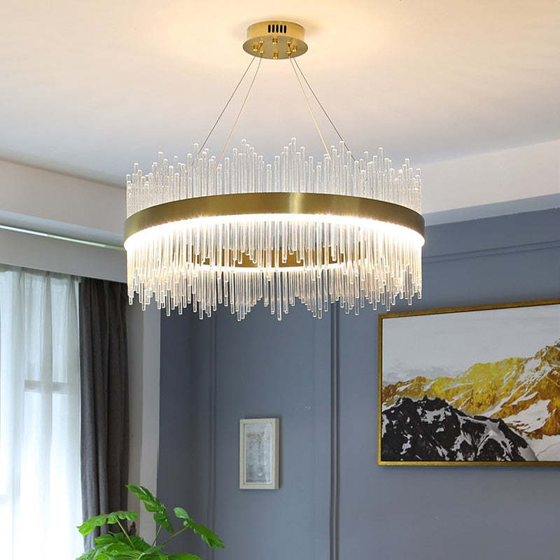 Kristy Modern Round/Rectangular Chain Chandelier, Gold