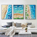 Set of 3 Vibrant Beach Scene Triptych Abstract Painting