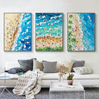 Set of 3 Vibrant Beach Scene Triptych Abstract Painting