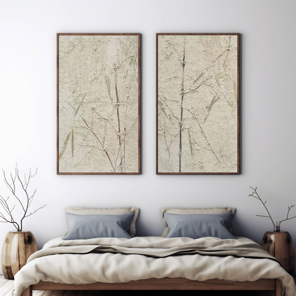 Wabi-Sabi Bamboo Diptych Bas-Relief Painting Set
