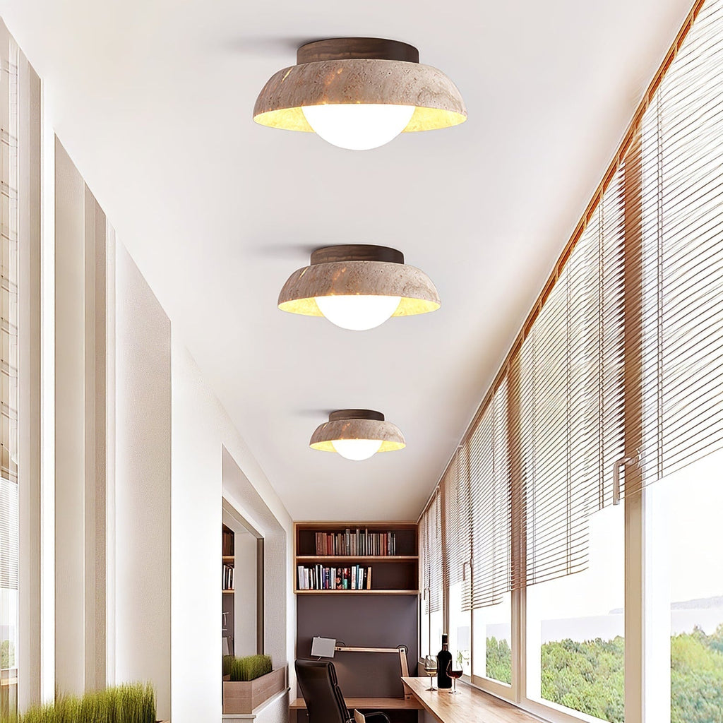 Ashaionis Disc-Dome Travertine Ceiling Light