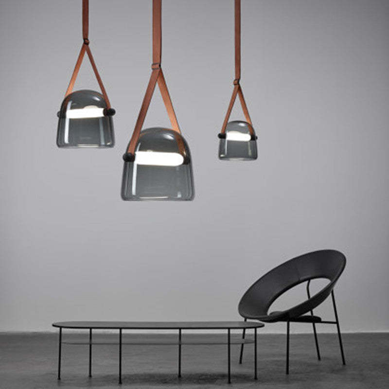 Valentina Modern Nordic Leather/Glass Pendant Light, Grey/White