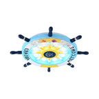 Aria Modern Rudder Metal Flush Mount Ceiling Light, White/Blue For Kids