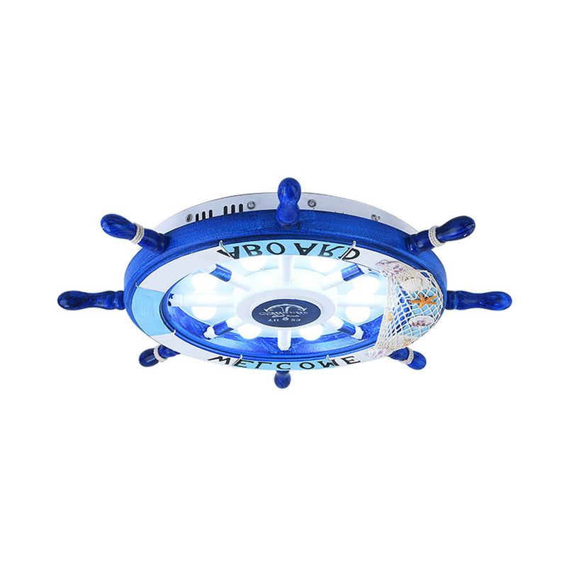 Aria Modern Rudder Metal Flush Mount Ceiling Light, White/Blue For Kids