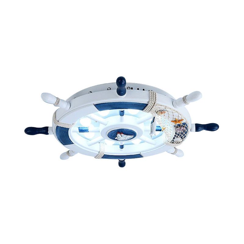 Aria Modern Rudder Metal Flush Mount Ceiling Light, White/Blue For Kids
