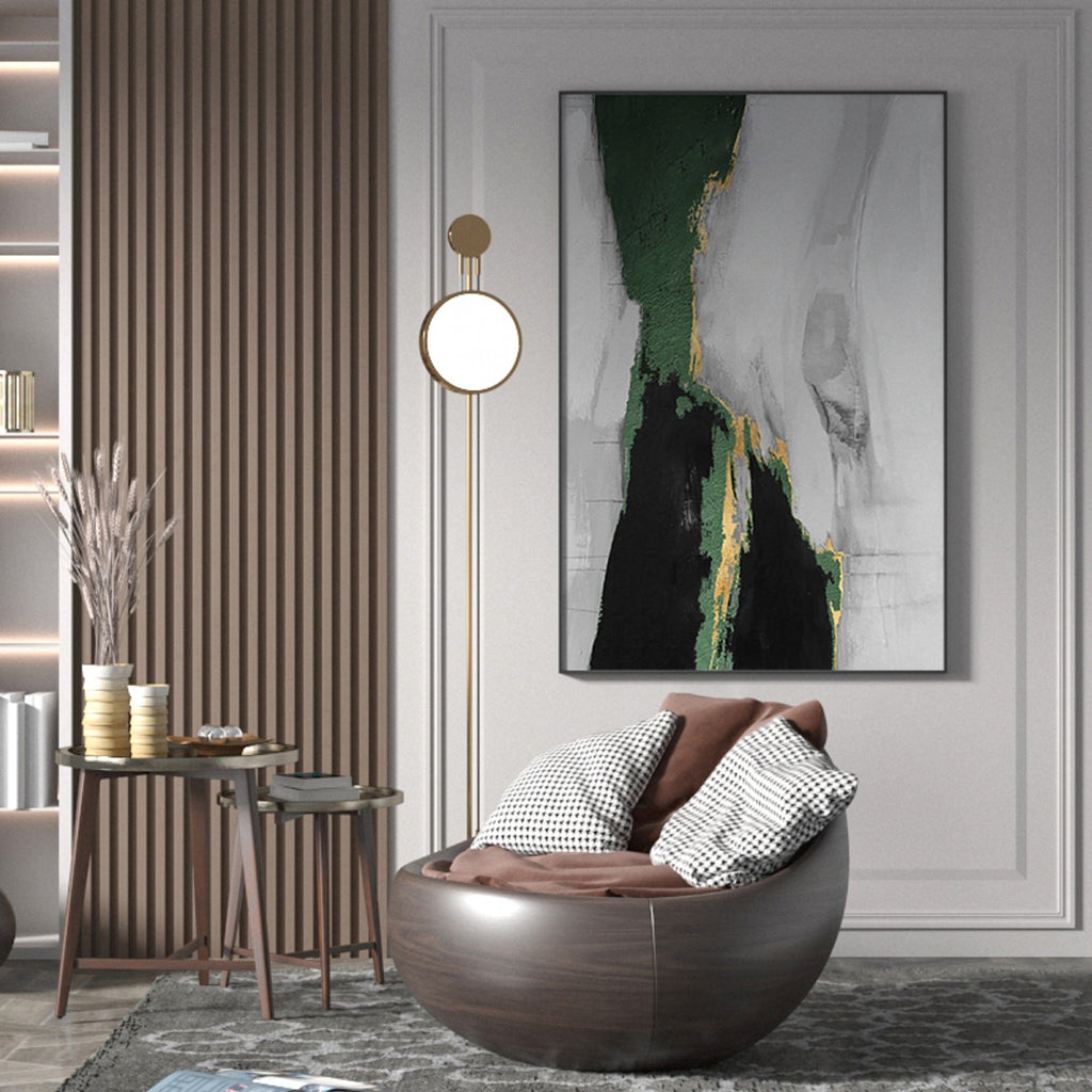 Emerald & Gold Abstract Painting Vertical Luxury