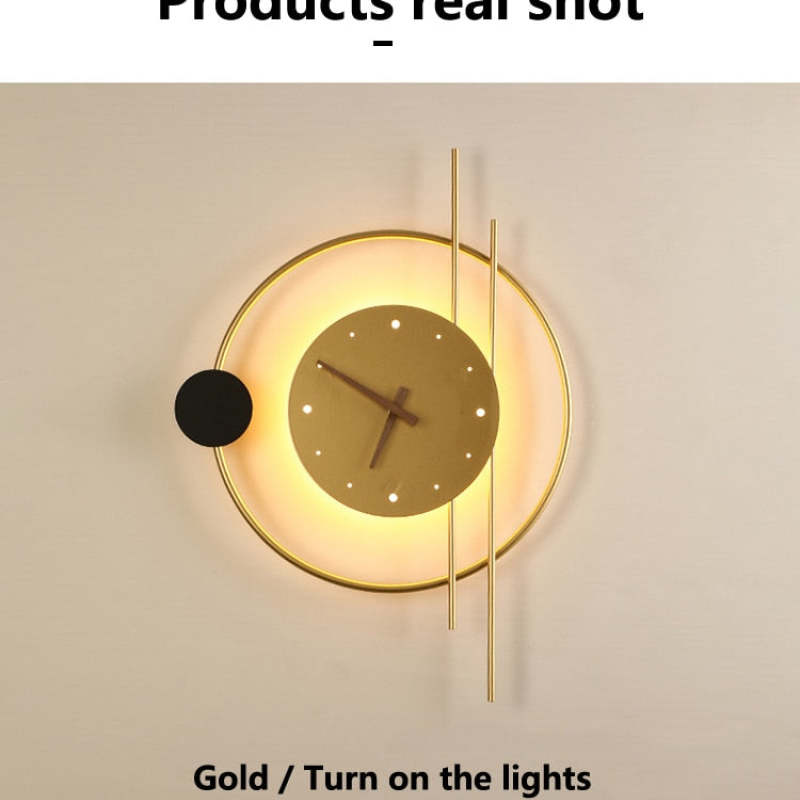 Arisha Wall Lamp Clock, Black & Gold
