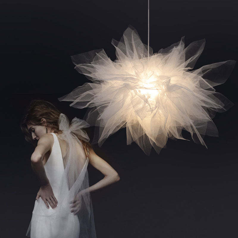 Arisha Modern Flower Fabric Pendant Light, Bedroom, White