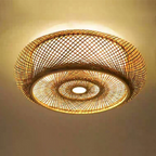 Muto Rattan Woven Rustic LED Flush Mount Ceiling Light