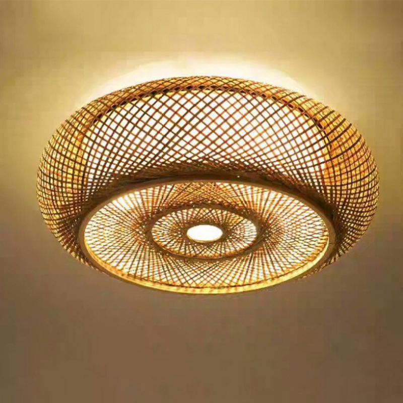 Muto Rattan Woven Rustic LED Flush Mount Ceiling Light