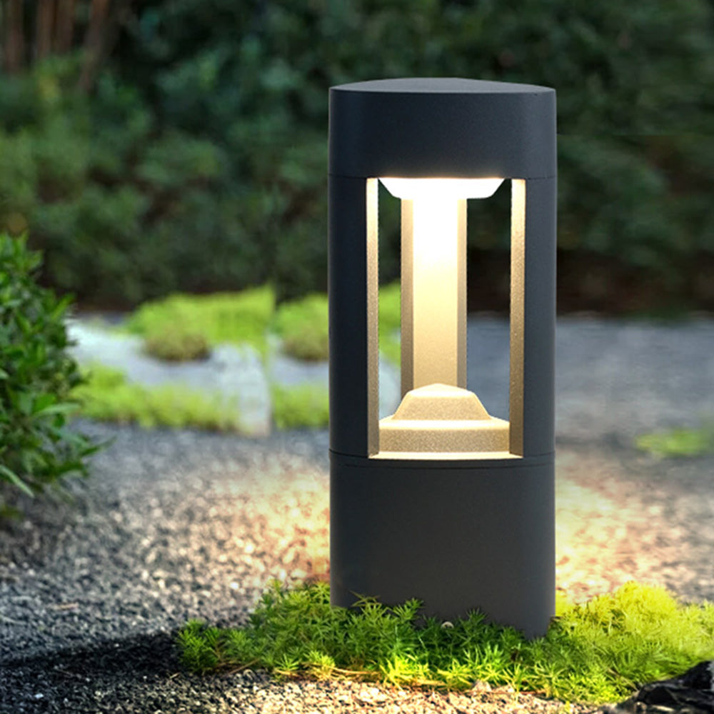 Ray Contemporary Metal Triangular Hollow Outdoor Path Light, Black