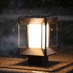Ray Modern Rectangular Metal Glass Outdoor Lamp, Black/Black-Gold