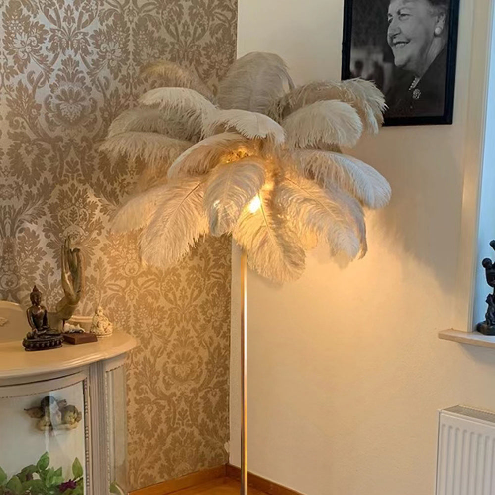 O'Moore Modern Natural Ostrich Feather Gold-plated Floor Lamp