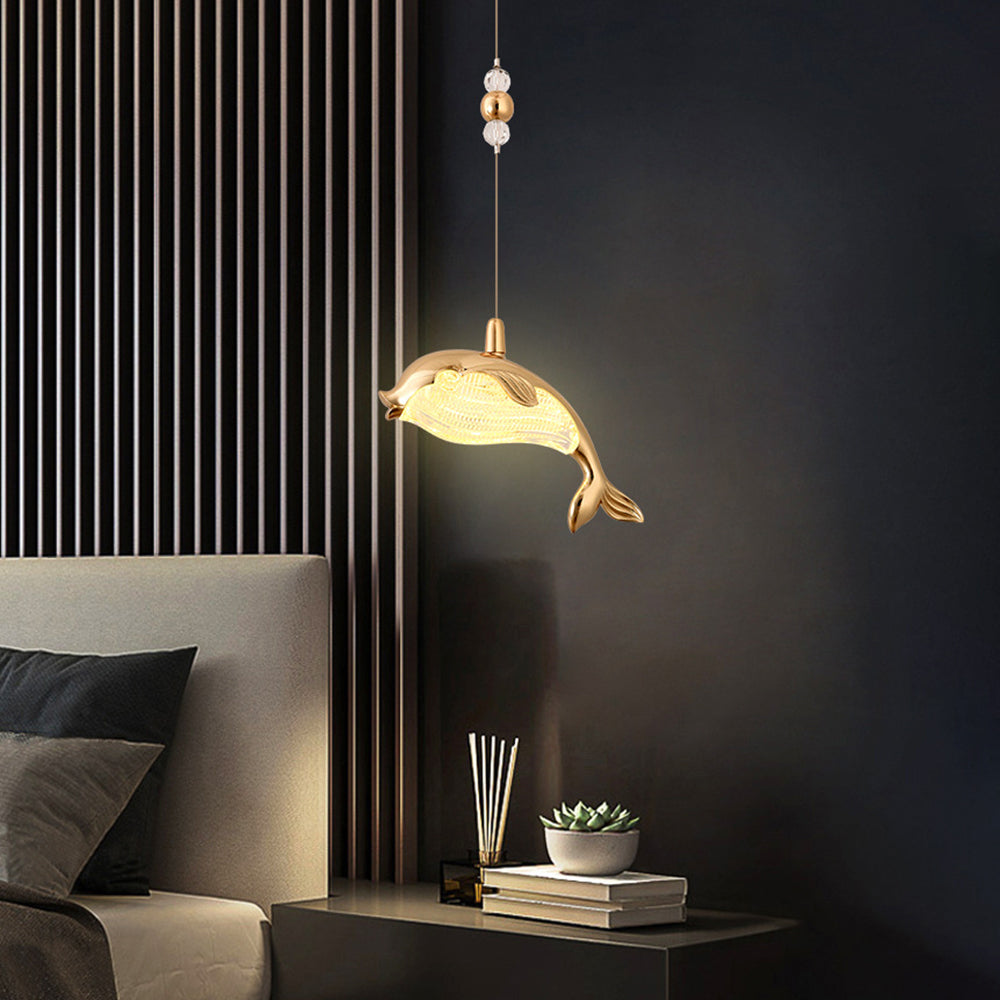 Arisha Modern Dolphin Metal Pendant Light, Gold, Metal/