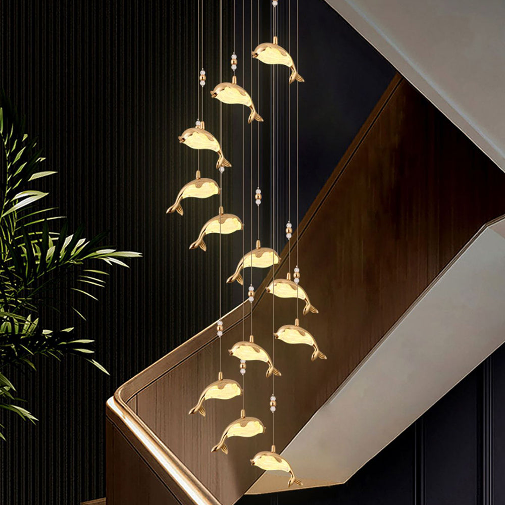 Arisha Modern Dolphin Metal Pendant Light, Gold, Metal/