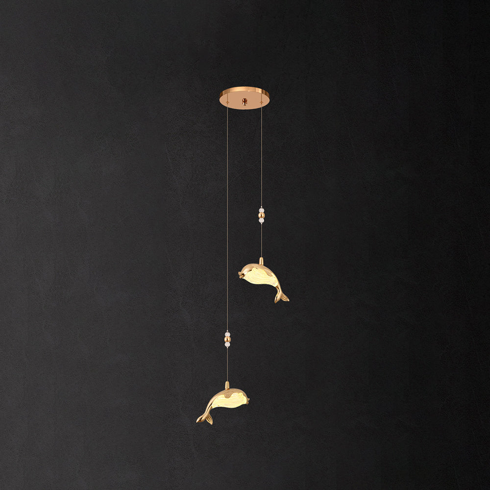 Arisha Modern Dolphin Metal Pendant Light, Gold, Metal/