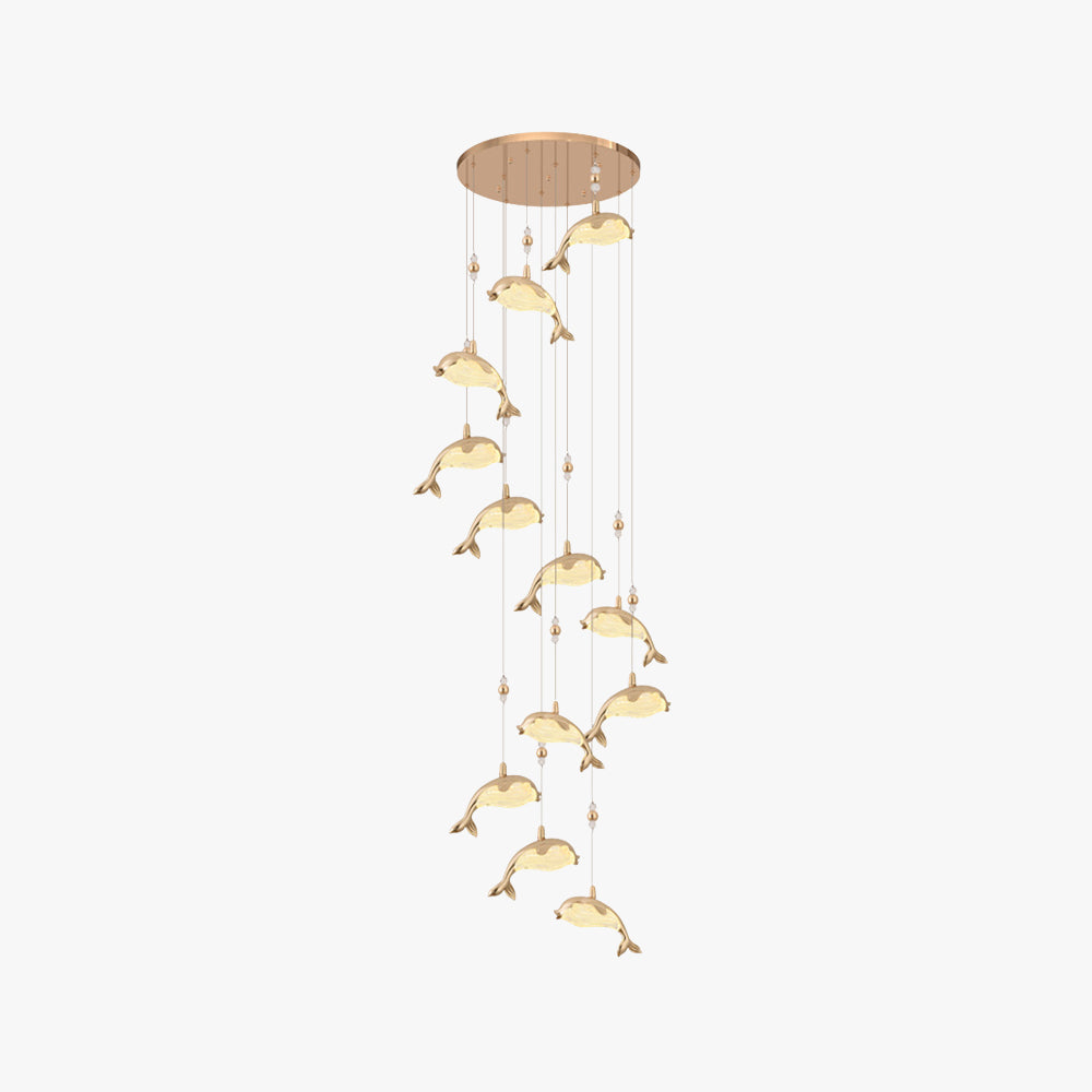 Arisha Modern Dolphin Metal Pendant Light, Gold, Metal/