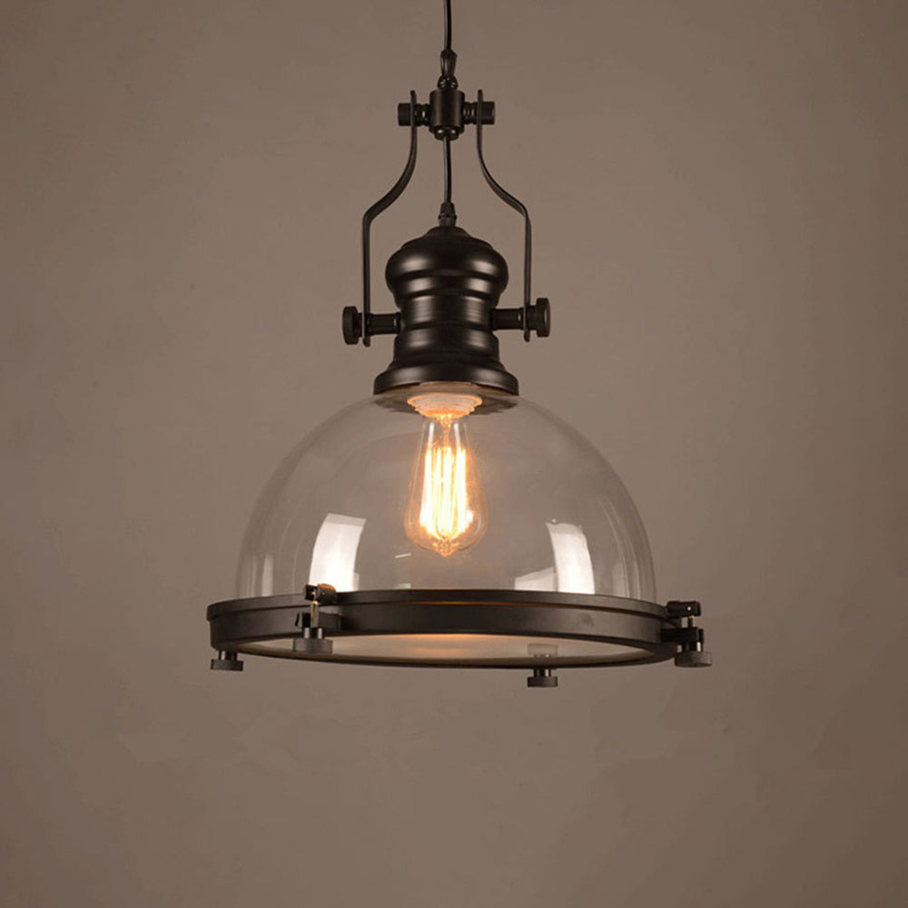 Silva Vintage Hemispherical Glass Pendant Light, Black