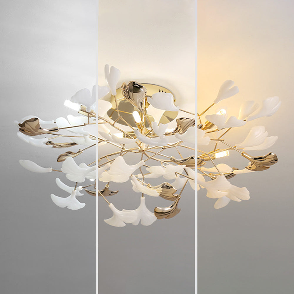 Olivia Elegant Leaf Ceramic/Metal Flush Mount Ceiling Light, Gold