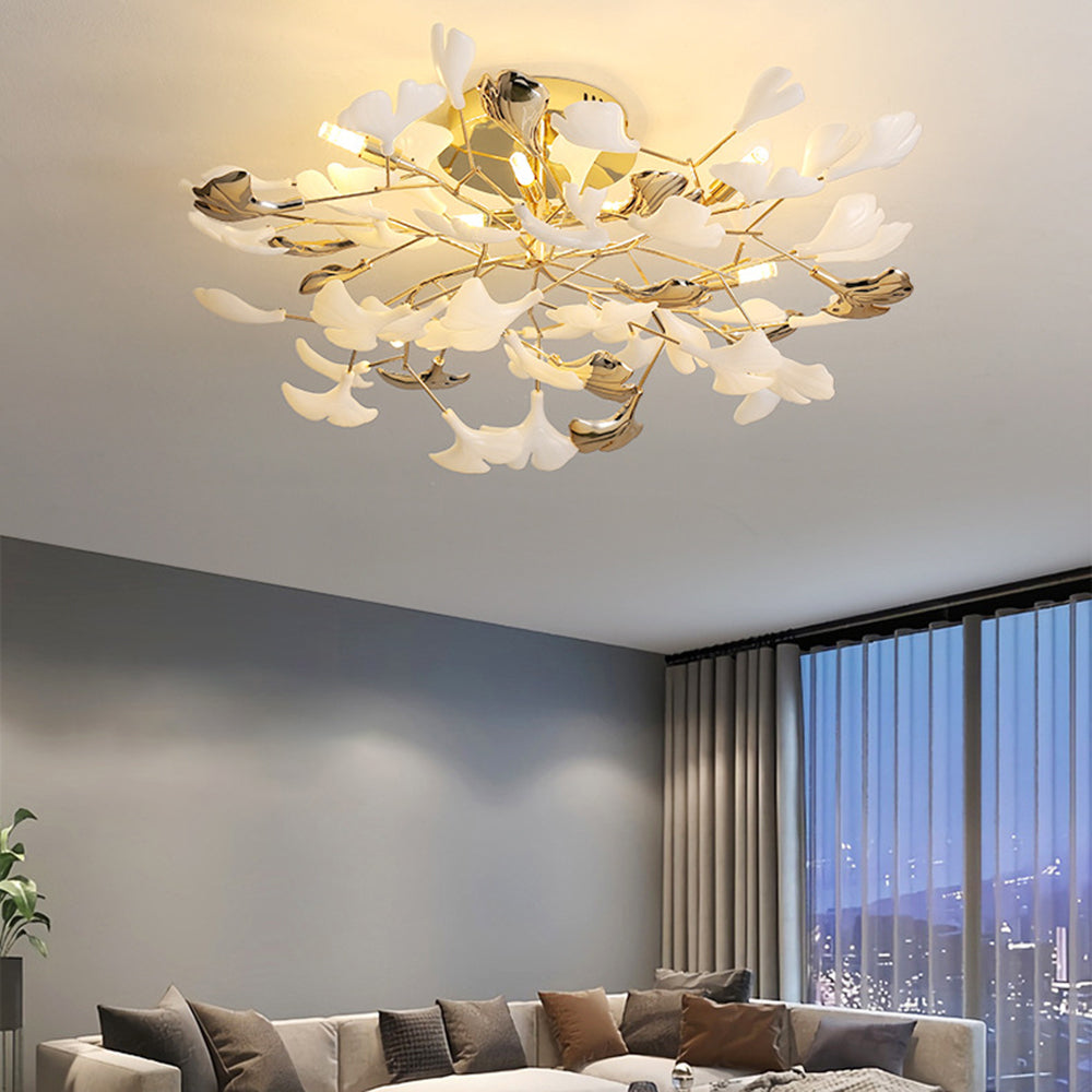 Olivia Elegant Leaf Ceramic/Metal Flush Mount Ceiling Light, Gold