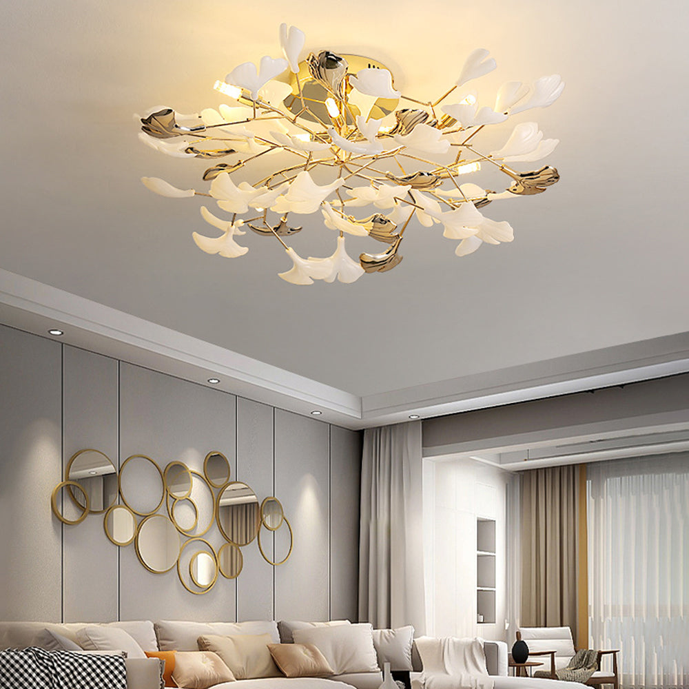 Olivia Elegant Leaf Ceramic/Metal Flush Mount Ceiling Light, Gold