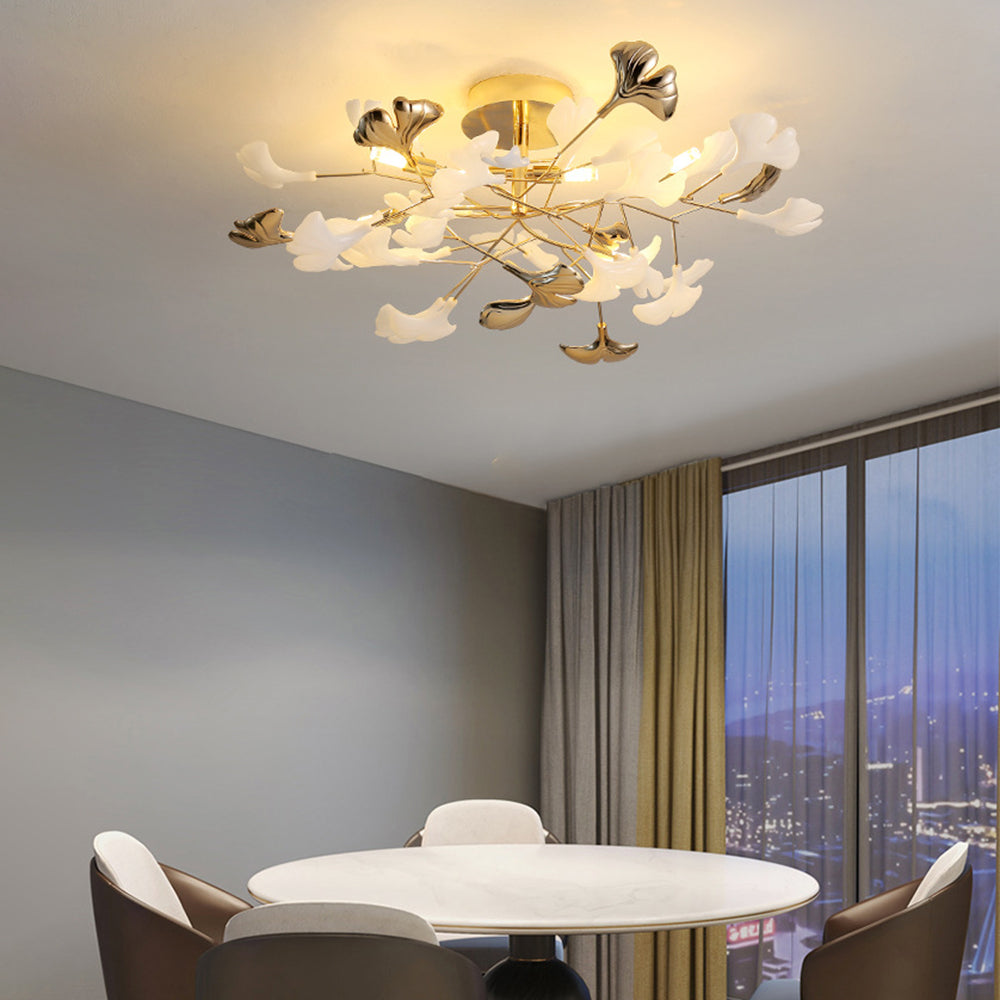 Olivia Elegant Leaf Ceramic/Metal Flush Mount Ceiling Light, Gold