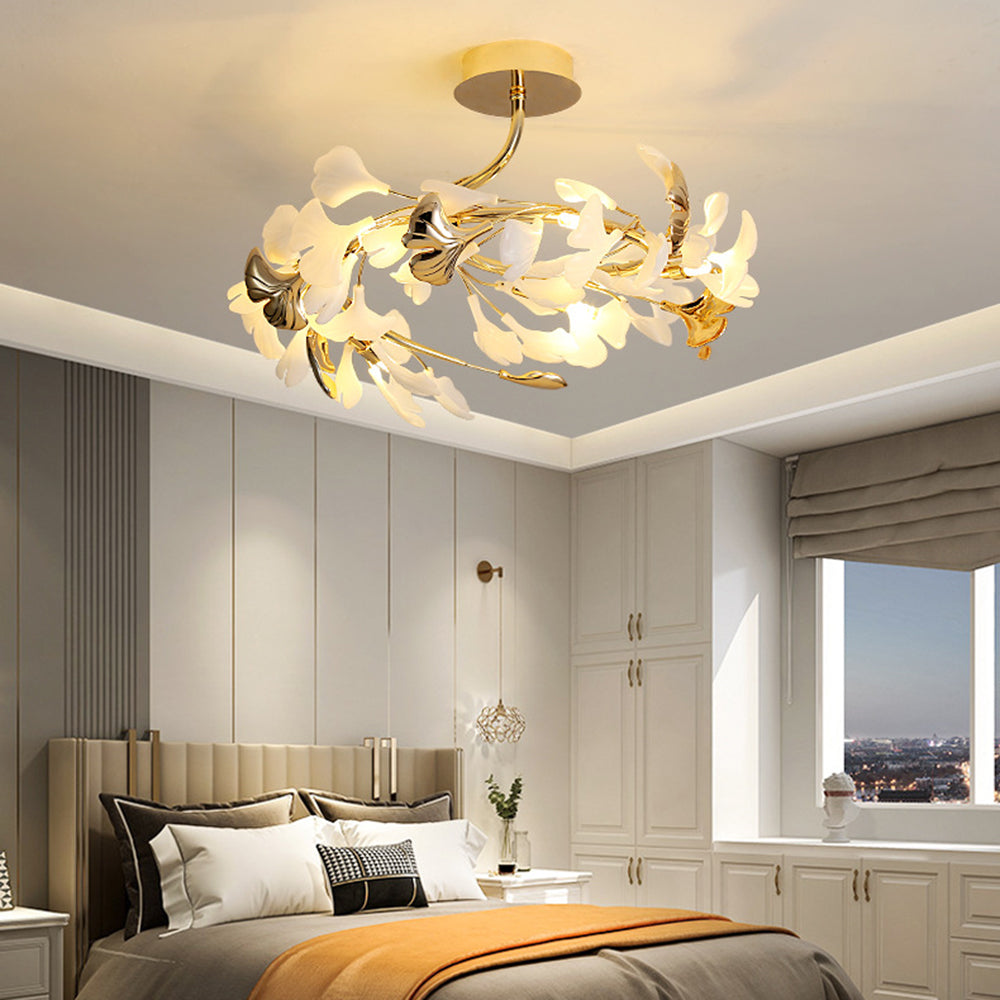 Olivia Elegant Leaf Ceramic/Metal Flush Mount Ceiling Light, Gold