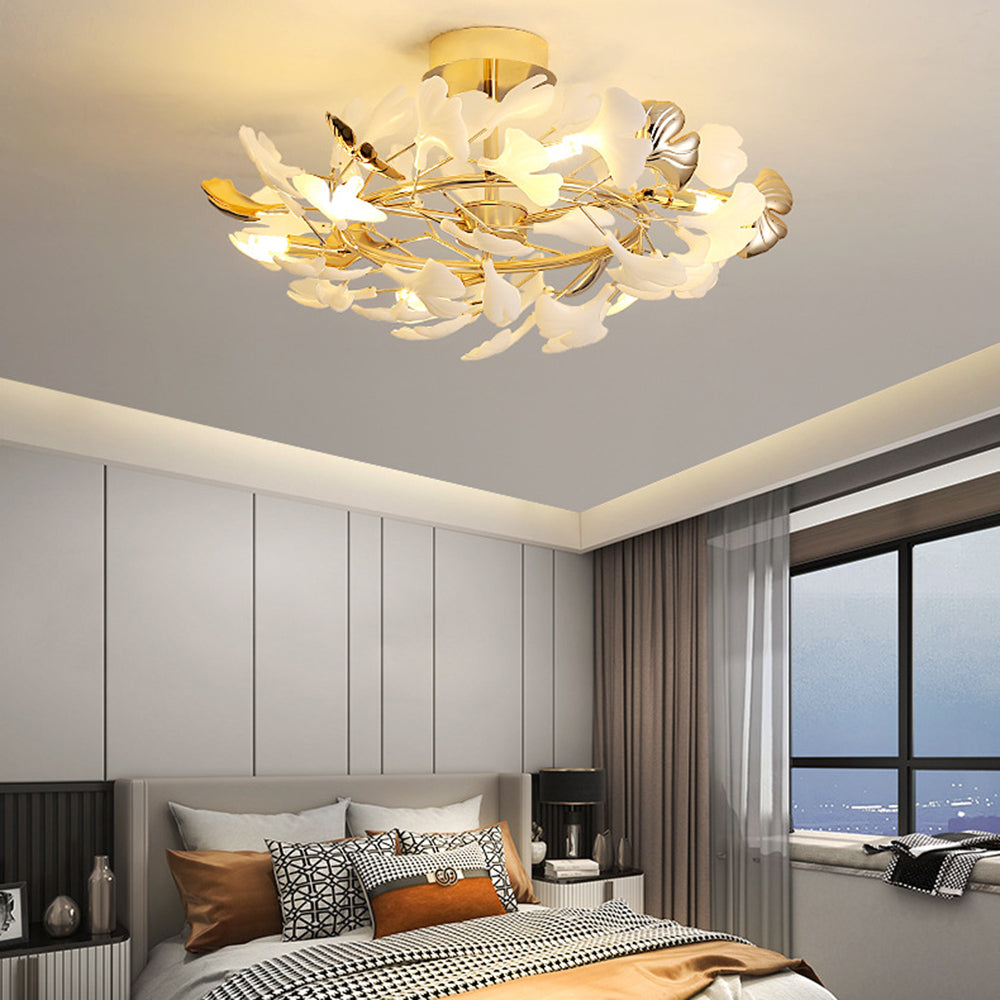 Olivia Elegant Leaf Ceramic/Metal Flush Mount Ceiling Light, Gold