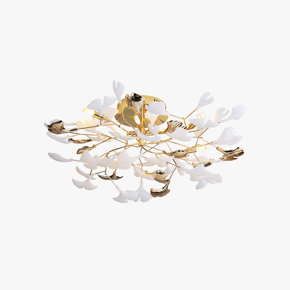 Olivia Elegant Leaf Ceramic/Metal Flush Mount Ceiling Light, Gold