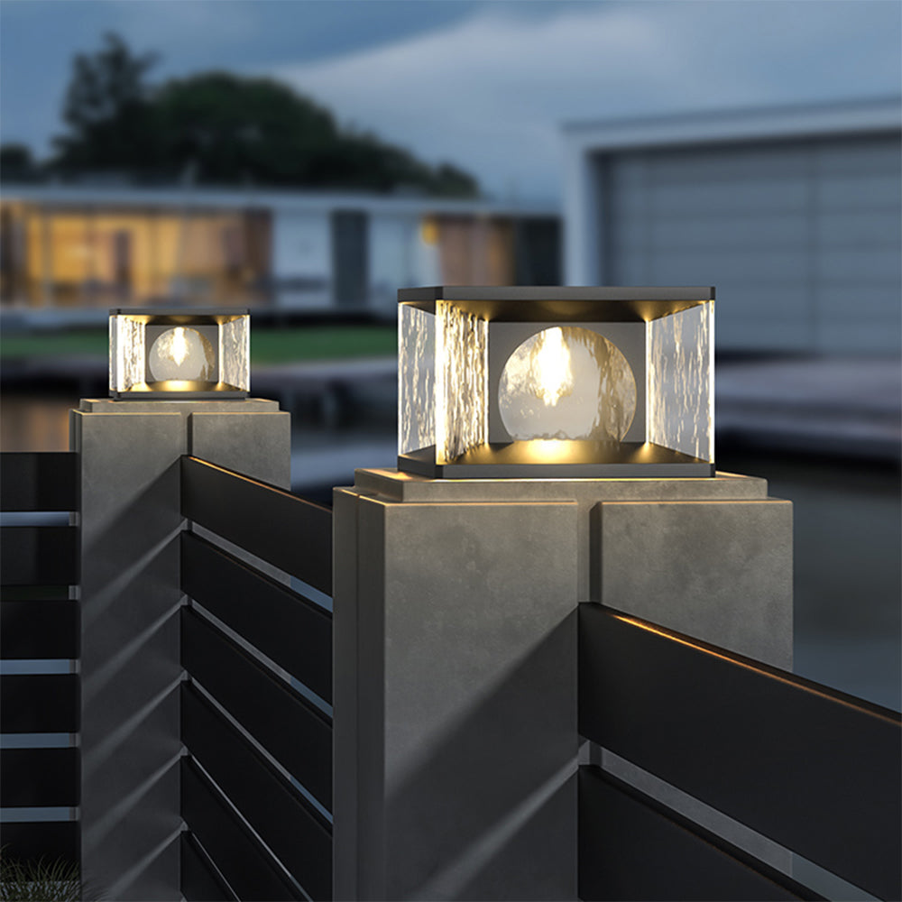 Ray Modern Transparent Rectangular Metal Glass Outdoor Floor Lamp, Black