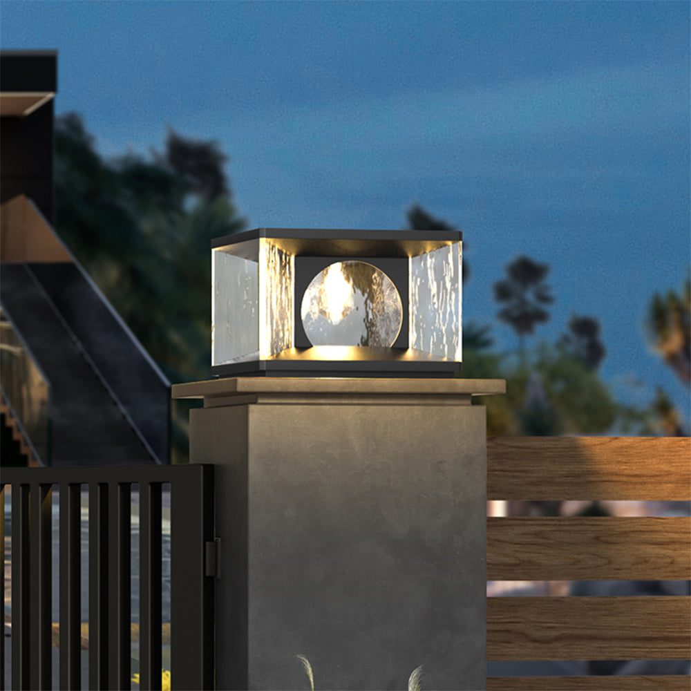 Ray Modern Transparent Rectangular Metal Glass Outdoor Floor Lamp, Black