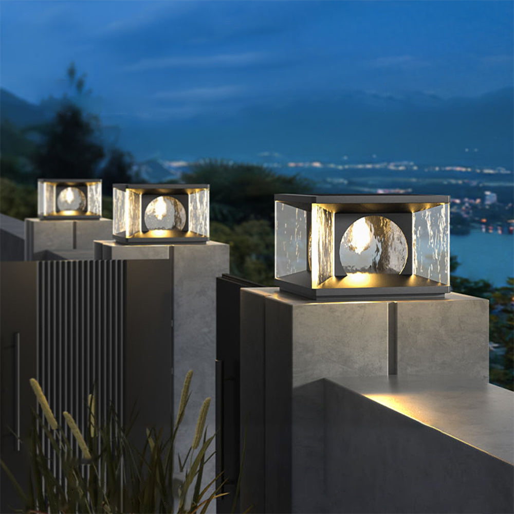 Ray Modern Transparent Rectangular Metal Glass Outdoor Floor Lamp, Black