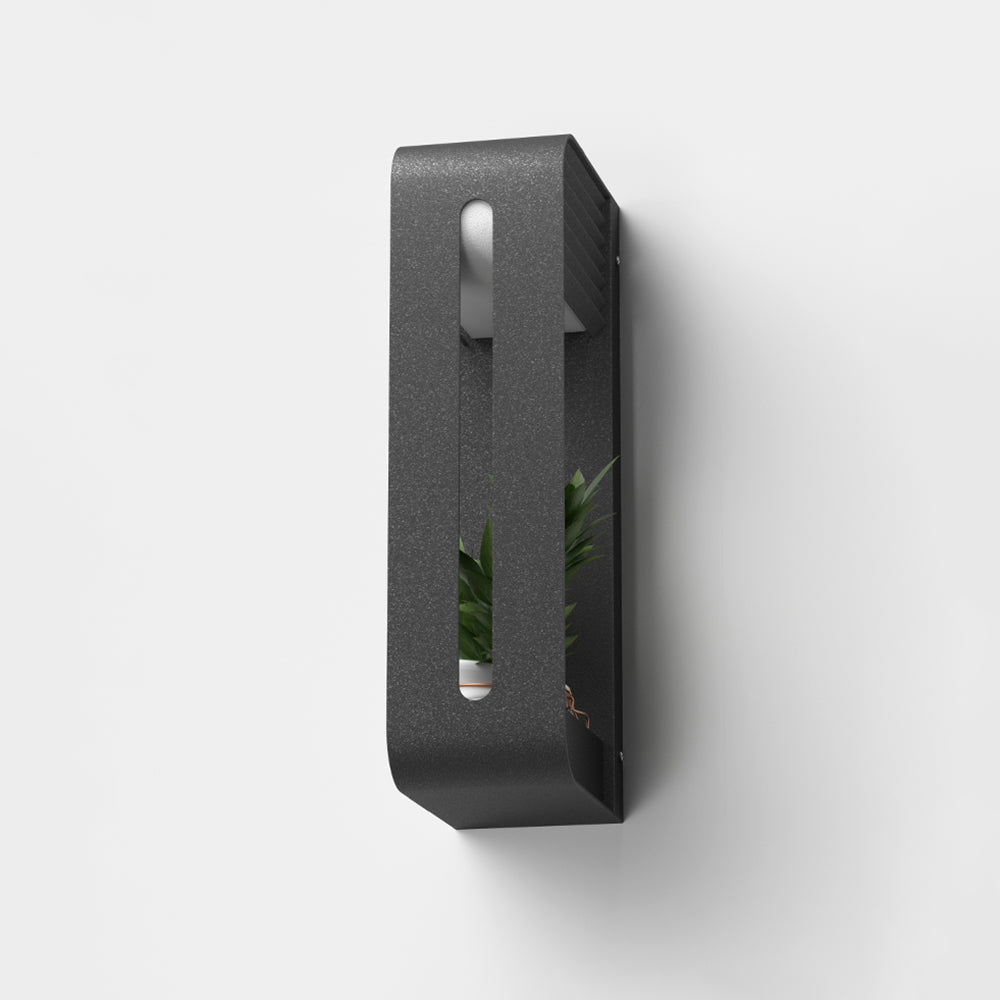 Ray Modern Rectangular Metal/ Solar Outdoor Plants Pot Holder Wall Lamp, Black