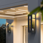 Ray Modern Rectangular Metal/ Solar Outdoor Plants Pot Holder Wall Lamp, Black
