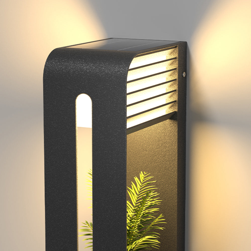 Ray Modern Rectangular Metal/ Solar Outdoor Plants Pot Holder Wall Lamp, Black
