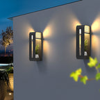 Ray Modern Rectangular Metal/ Solar Outdoor Plants Pot Holder Wall Lamp, Black
